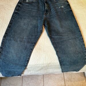 Zara Men's Washed Dark Blue Relaxed Jeans